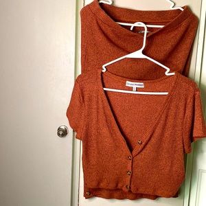 Beautiful orange two piece crop top and skirt set.